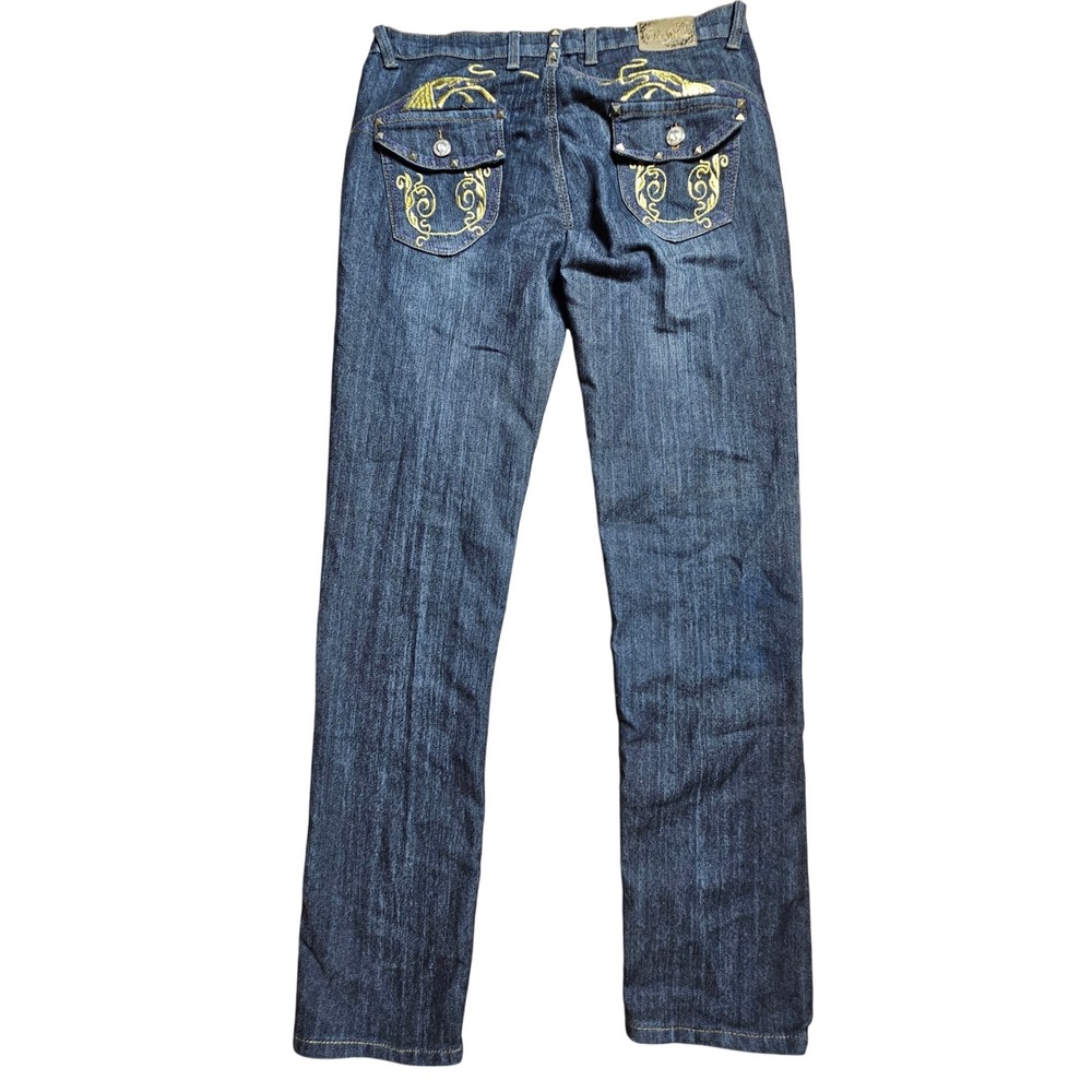 VTG Old Skool Gold‎ Embroidered Studded Straight Jeans 15 Rocker Affliction Y2K